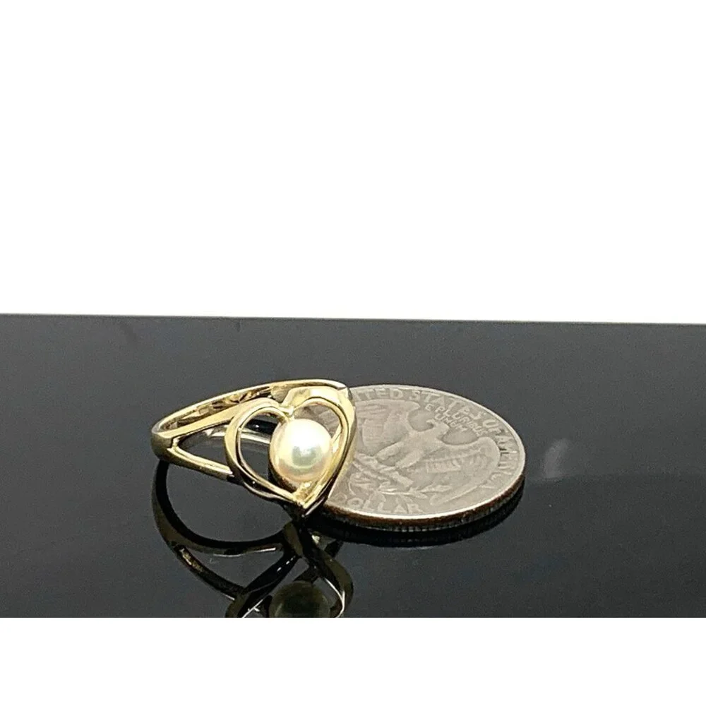 Pearl Cocktail Ring Heart Shape 14k Yellow Gold Estate Jewelry Women's Size 6.25